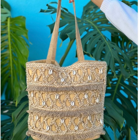 Salt + Umber Isla Jute Seashell Tote Beach Bag NEW WITH TAGS Boho bohemian - Picture 1 of 10